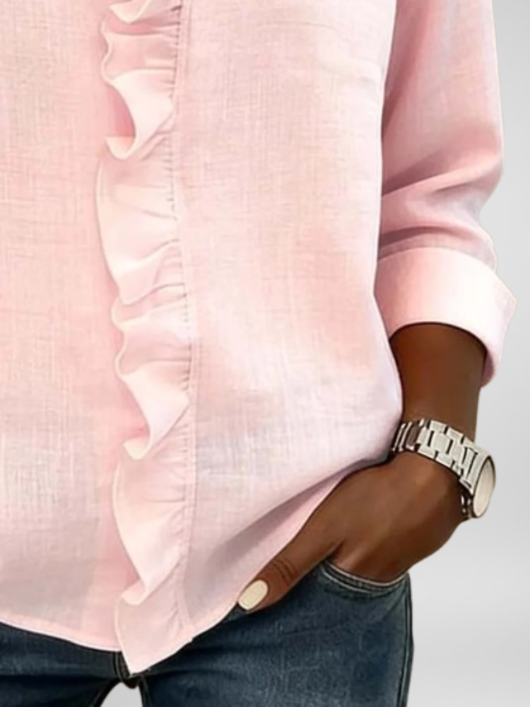 Amoura | Blouse with Ruffles, V-Neck and Long Sleeves