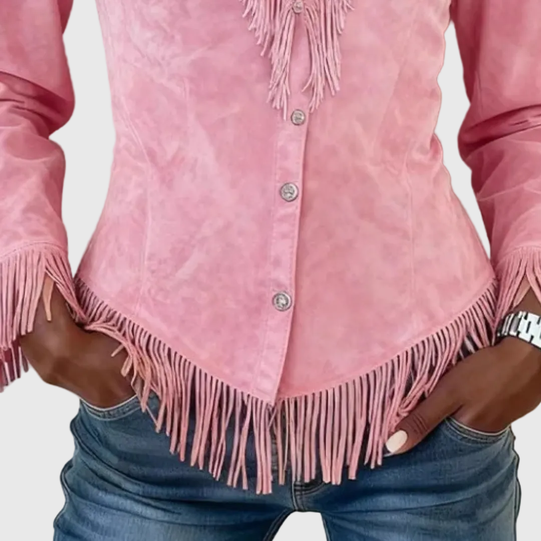 Katherine │ Fringe Suede Button-Up Blouse